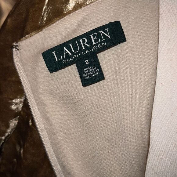 Ralph Lauren Women’s 8 crushed velvet gorgeous holiday gold formal midi dress - Picture 15 of 16